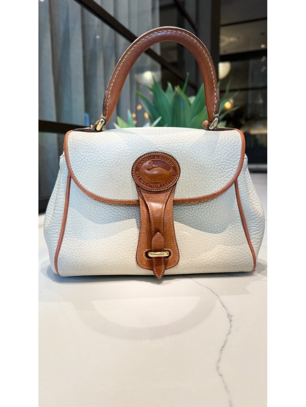 Vintage Dooney & Bourke AWL Essex Satchel Cream Tan Leather USA